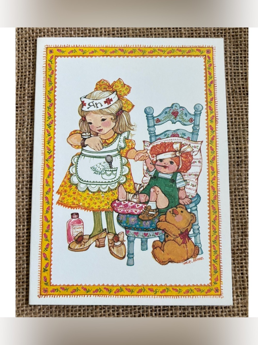 Marsha K Howe Playing Doctor Girl And Sick Doll Get Well Soon Card Framable